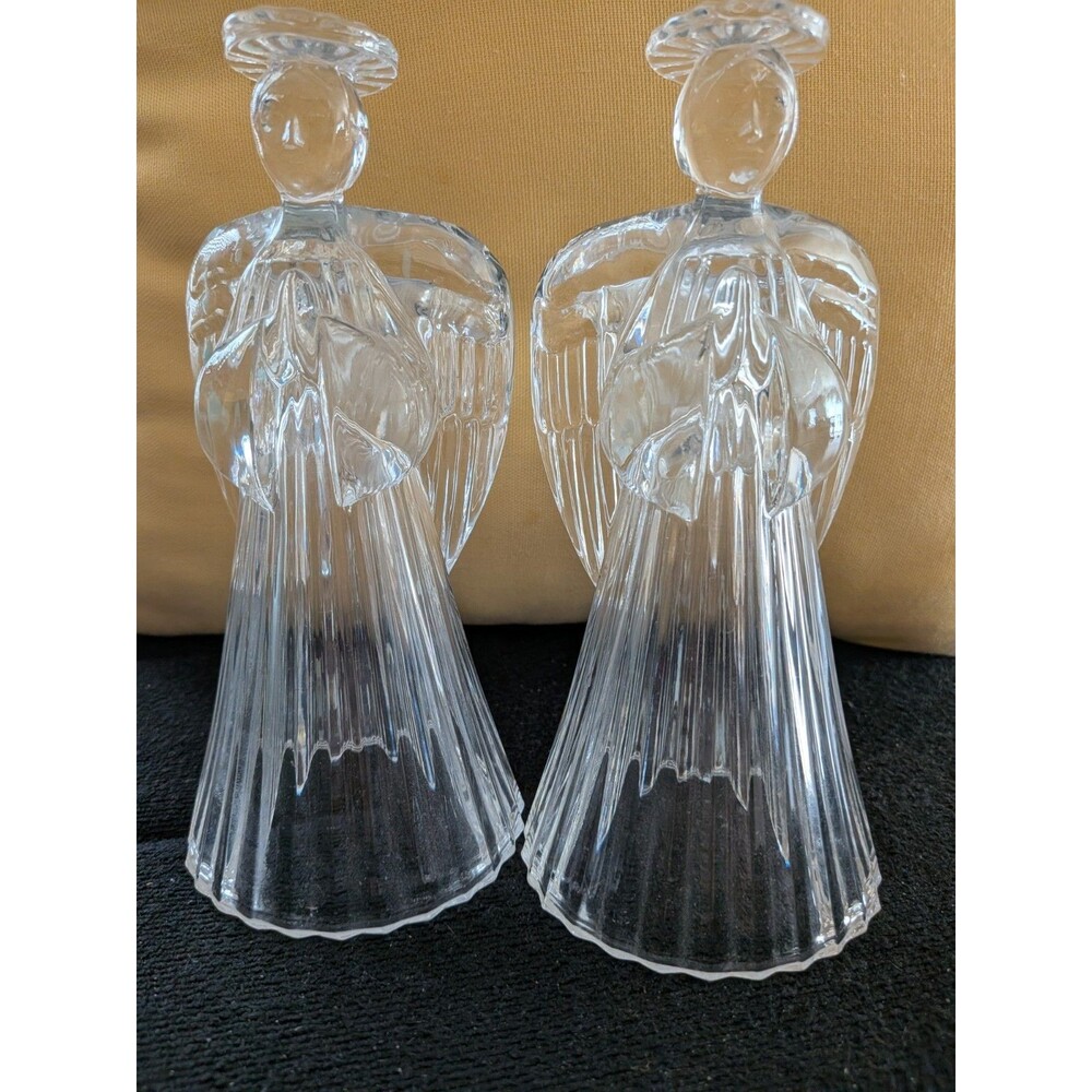 Vintage Avon 24% Lead Crystal Glass Praying Angels Candle Holders 7" Set of 2